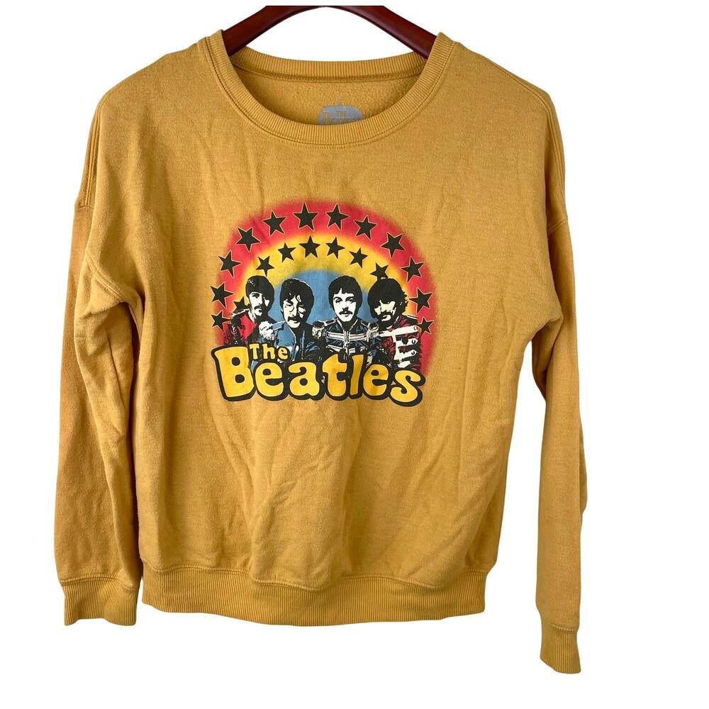 Women’s Sweatshirt Sz XS Beatles Distressed Boho Retro Concert Band Graphic Boho